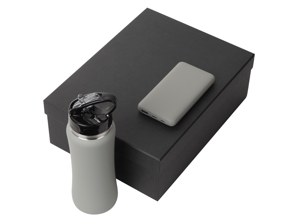 Подарочный набор с бутылкой для воды и повербанком С2, 10000 mAh, серый-1