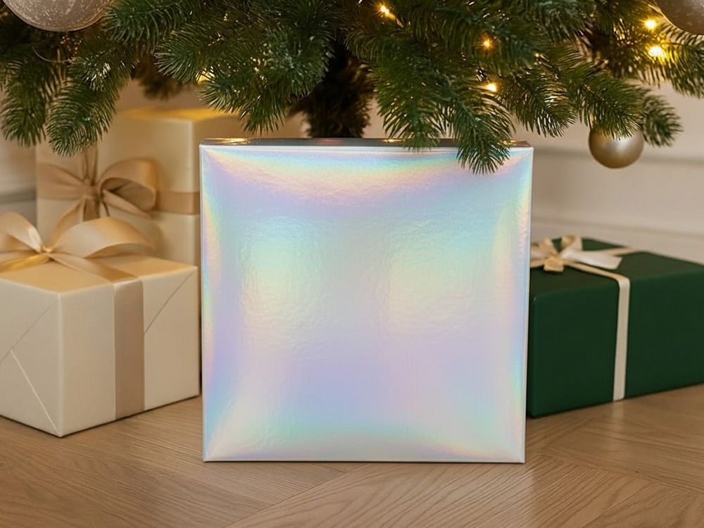 Подарочная коробка с голографическим шубером без печати Aurora, L, 260х260х100 мм.-3