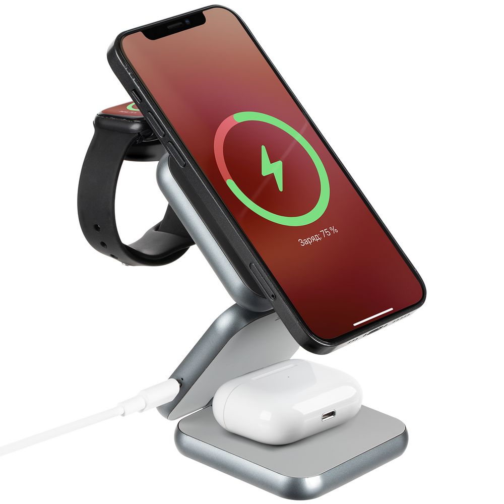 Складная станция беспроводной зарядки Terza, серебристая-0