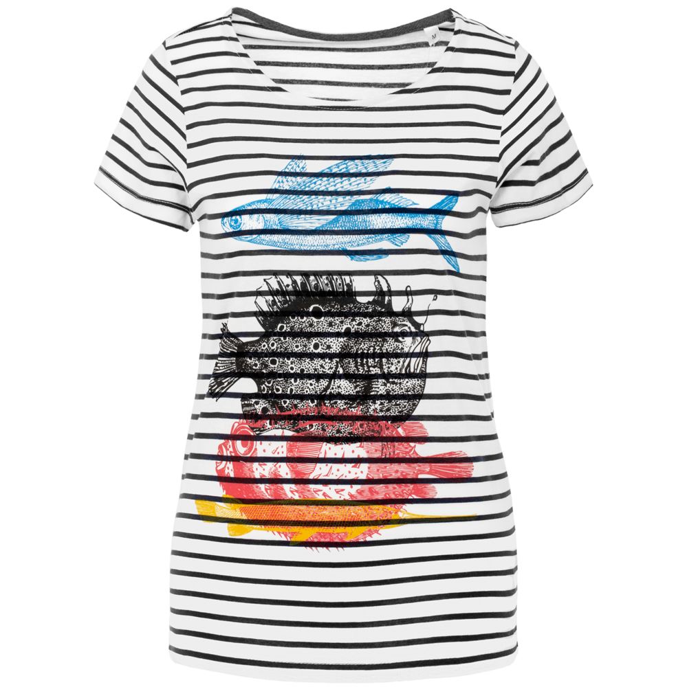 Футболка женская «Морские обитатели», белая с темно-синим-1