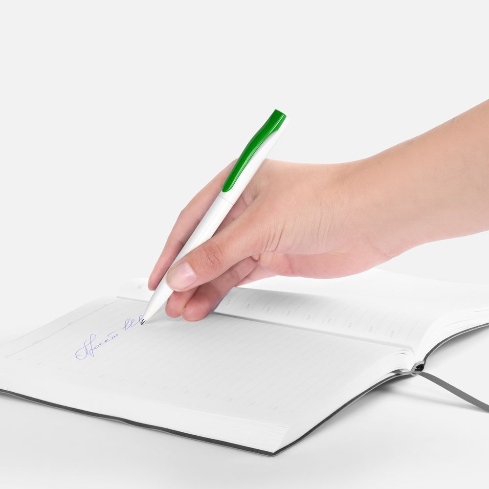 Ручка шариковая Pin, белая с зеленым-2