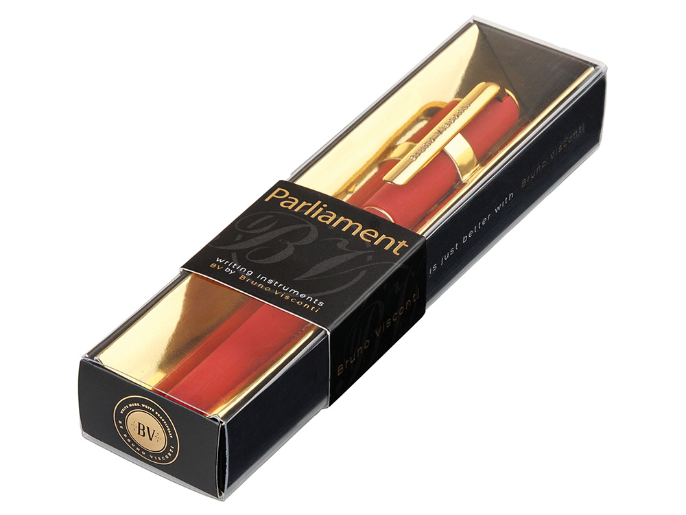 Ручка пластиковая шариковая Parliament, 0,7 мм, синие чернила, красный/золотистый-3