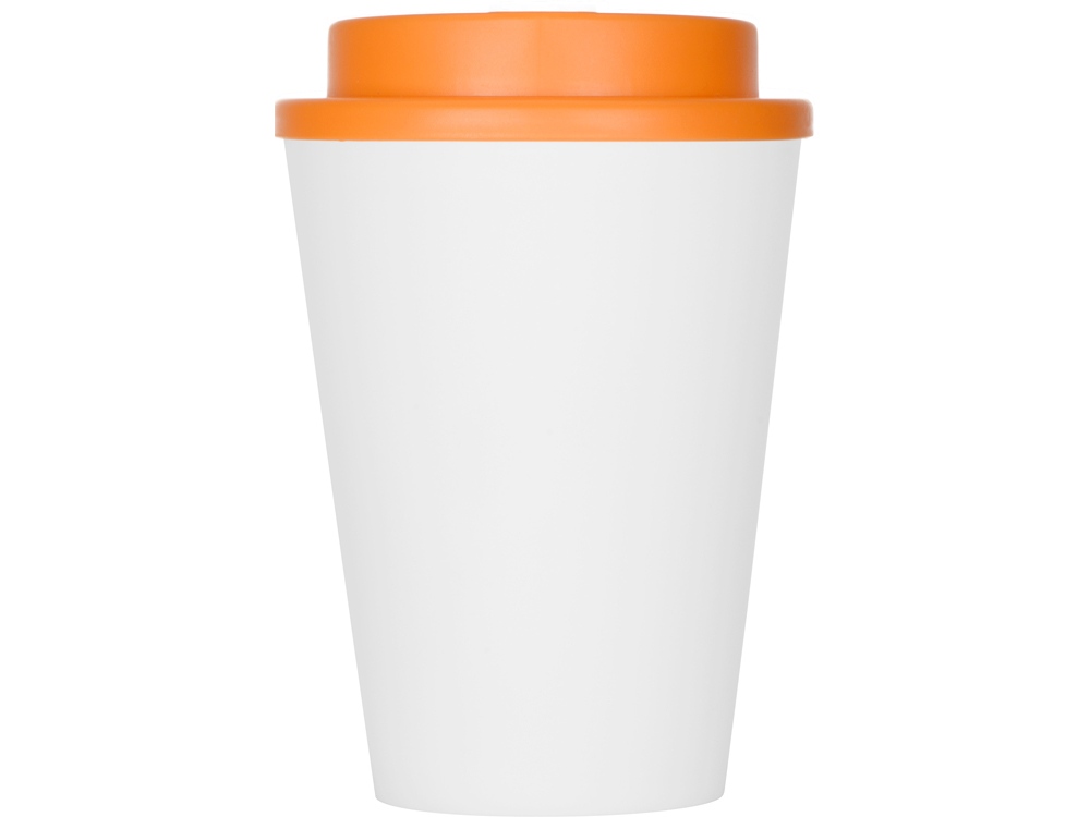 Пластиковый стакан Take away с двойными стенками и крышкой с силиконовым клапаном, 350 мл, белый/оранжевый-3