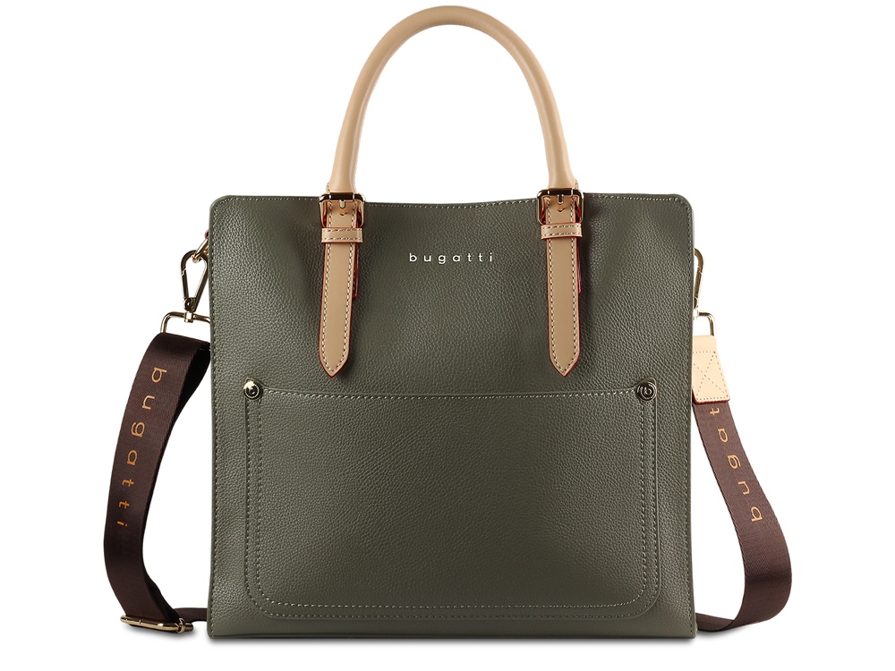 Сумка-портфель женская BUGATTI Ella, оливковая, полиуретан, 30х11,5х28 см-1