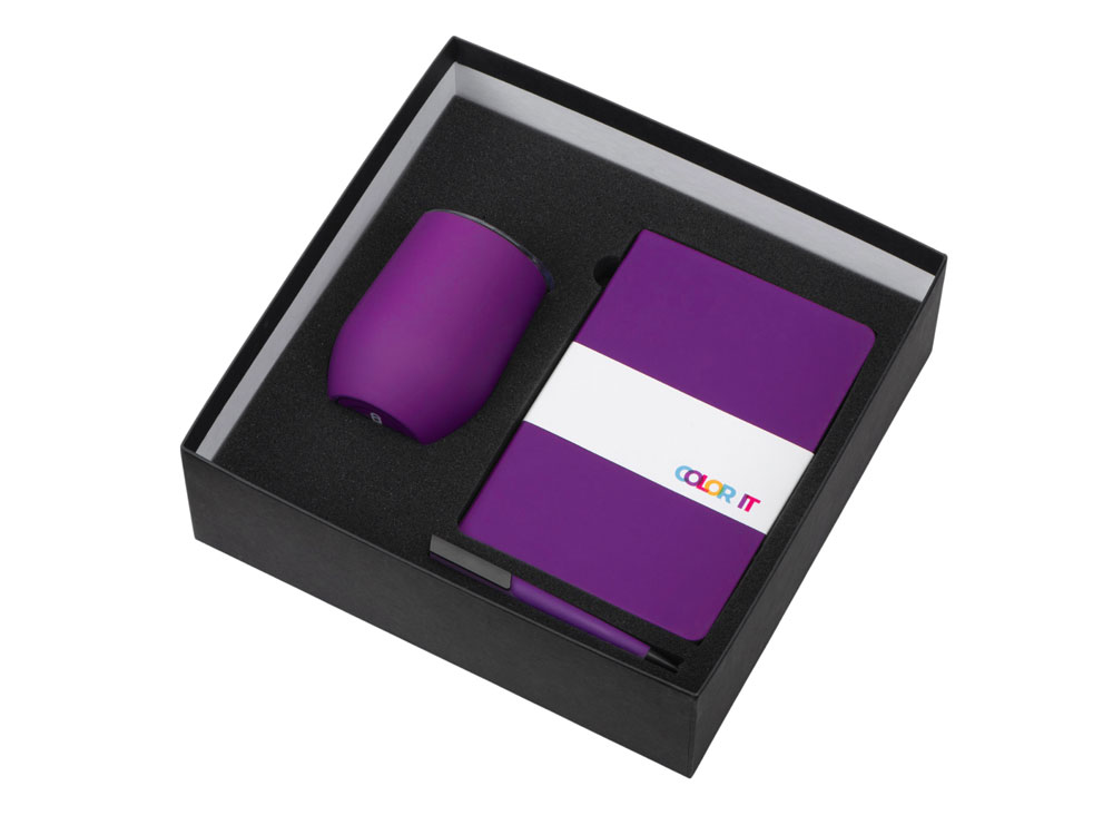 Подарочный набор c блокнотом C2, ручкой и термокружкой, фиолетовый-1