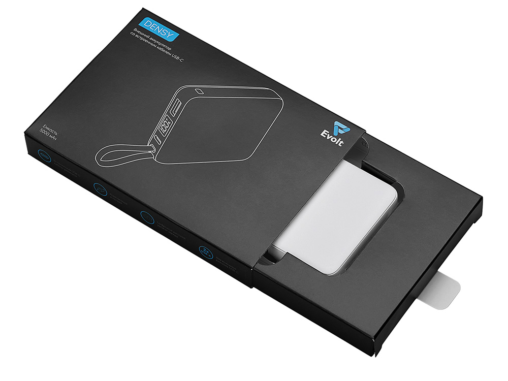 Внешний аккумулятор со встроенным кабелем USB-C Дэнси, 5000 мАч, белый-4