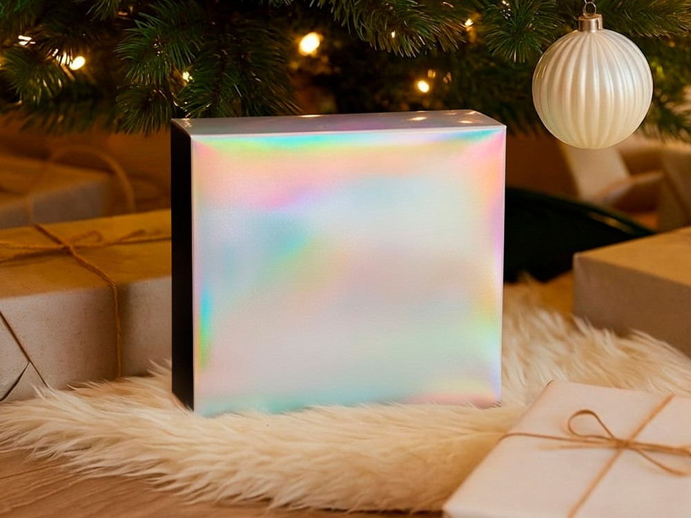 Подарочная коробка с голографическим шубером без печати Aurora, L, 260х260х100 мм.-5