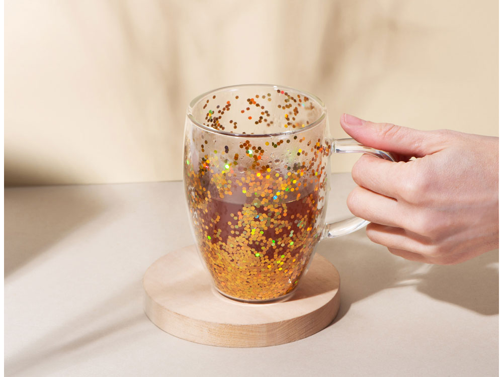 Кружка с двойными стенками с блестками, 360 мл, золотистый-4