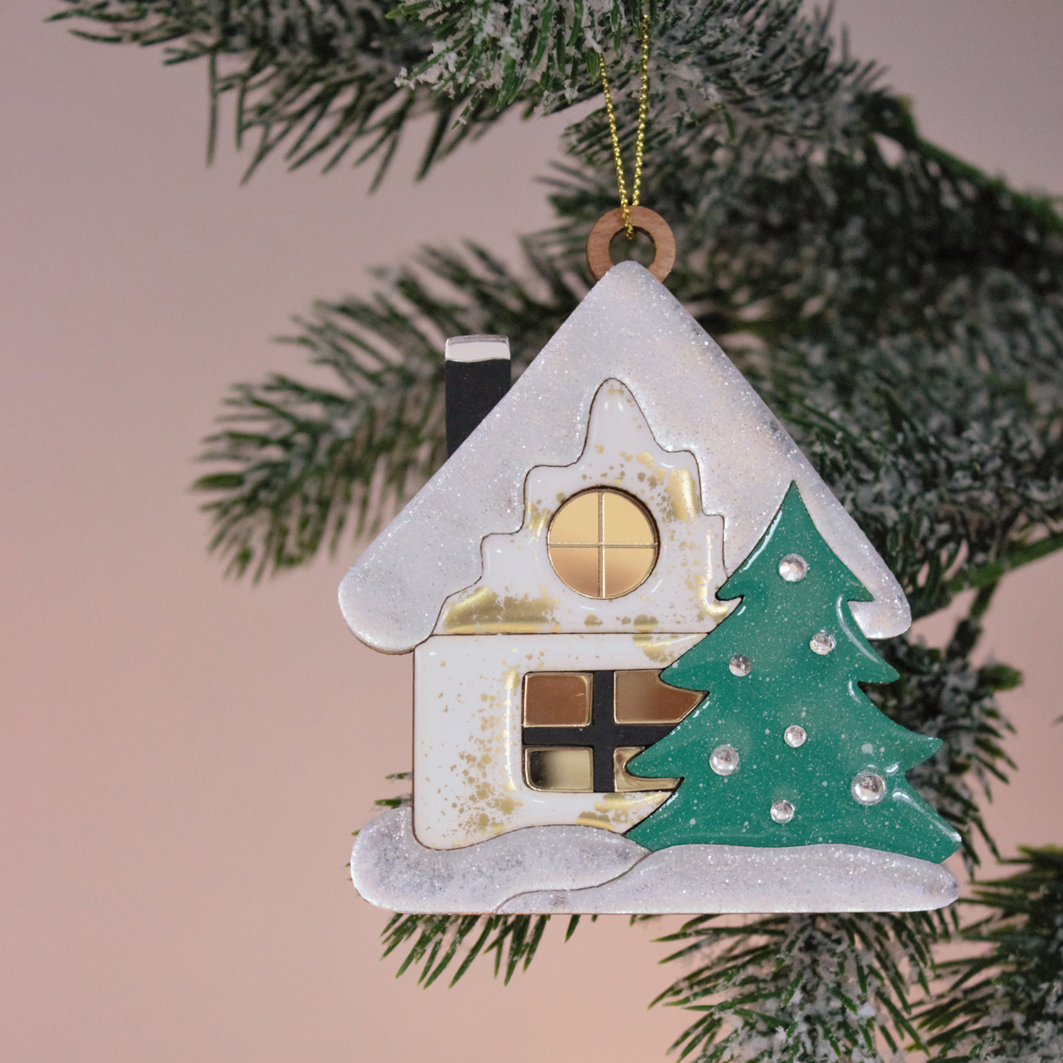 Ёлочная игрушка Домик (белый)-3