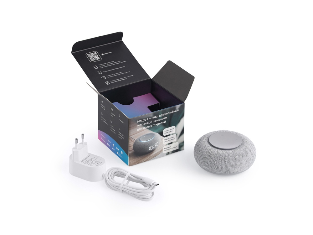 Умная колонка VK Капсула Мини с голосовым помощником Марусей, светлый серый-4