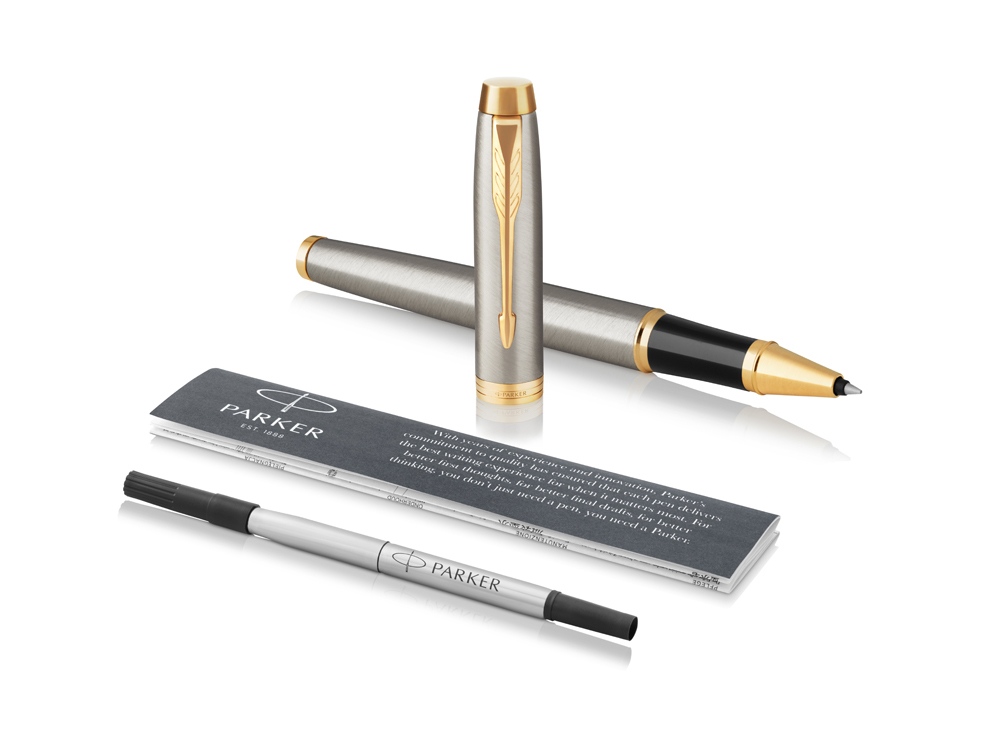 Ручка роллер Parker IM Core Brushed Metal GT, серебристый/золотистый-2