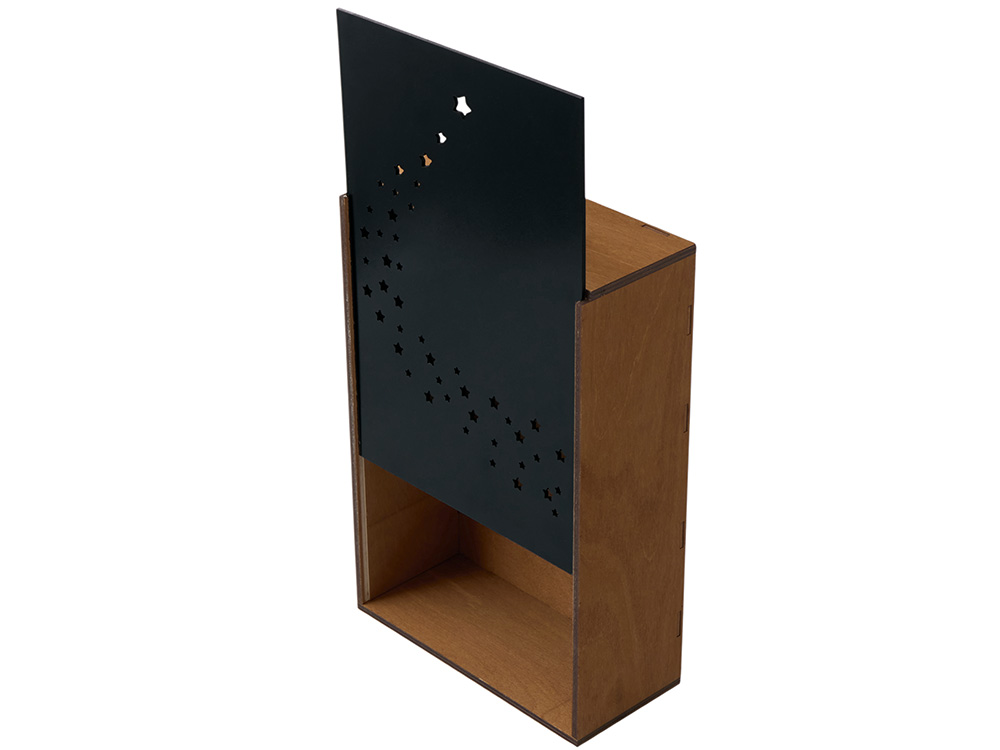 Подарочная коробка из фанеры Constellation 330х220х100 мм, фанера 6 мм, крышка на выдвижных пазах черная ЛХДФ 3 мм, бечевка-2