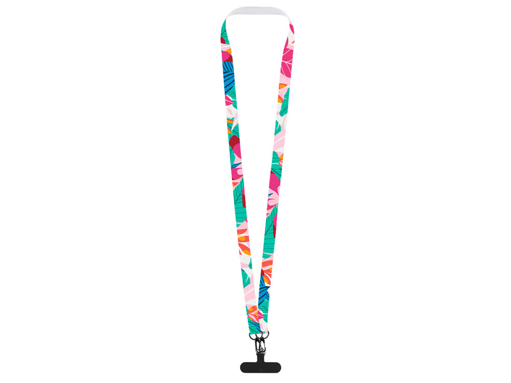 Ланъярд 2 см под сублимацию с 2-мя трендовыми карабинами и узким держателем для телефона из ПЭ, черный-2