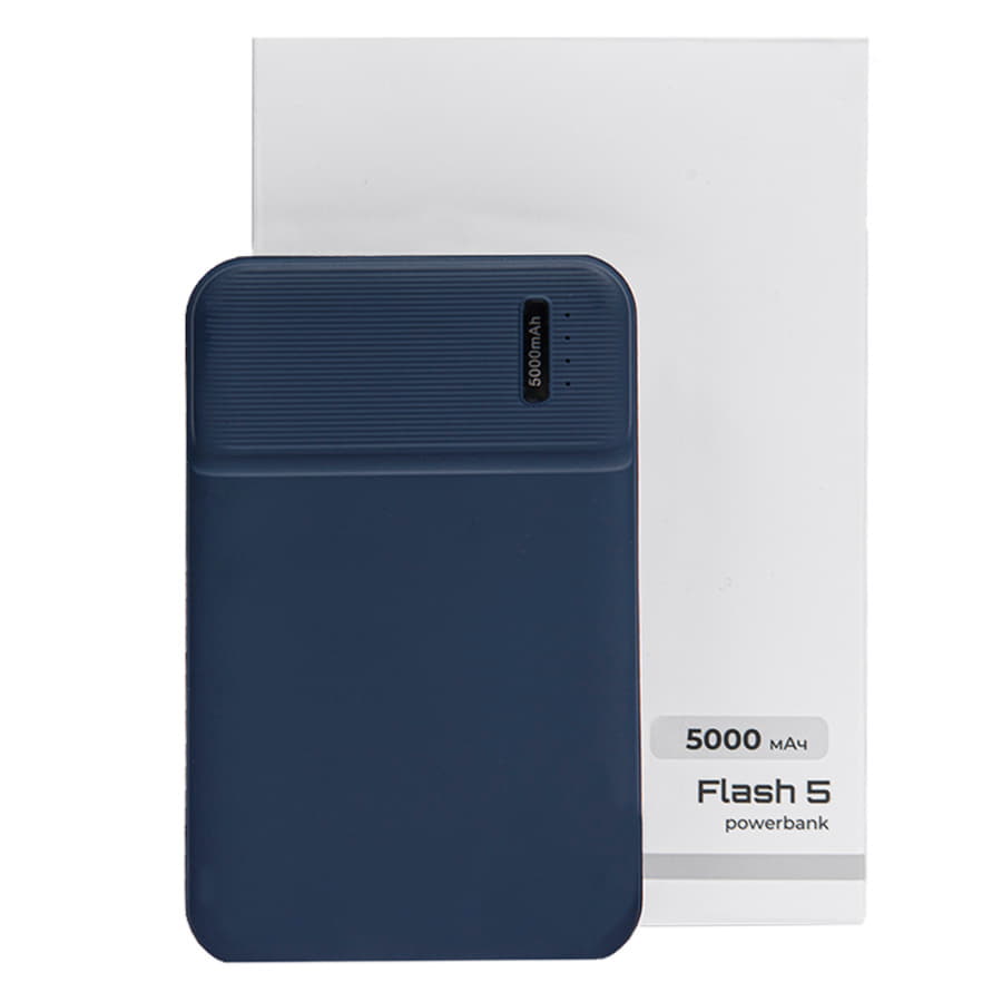 Универсальный аккумулятор Flash 5 (5000 мАч) с подсветкой и soft touch, синий, 9,8х6.3х1,3 см, синий-7