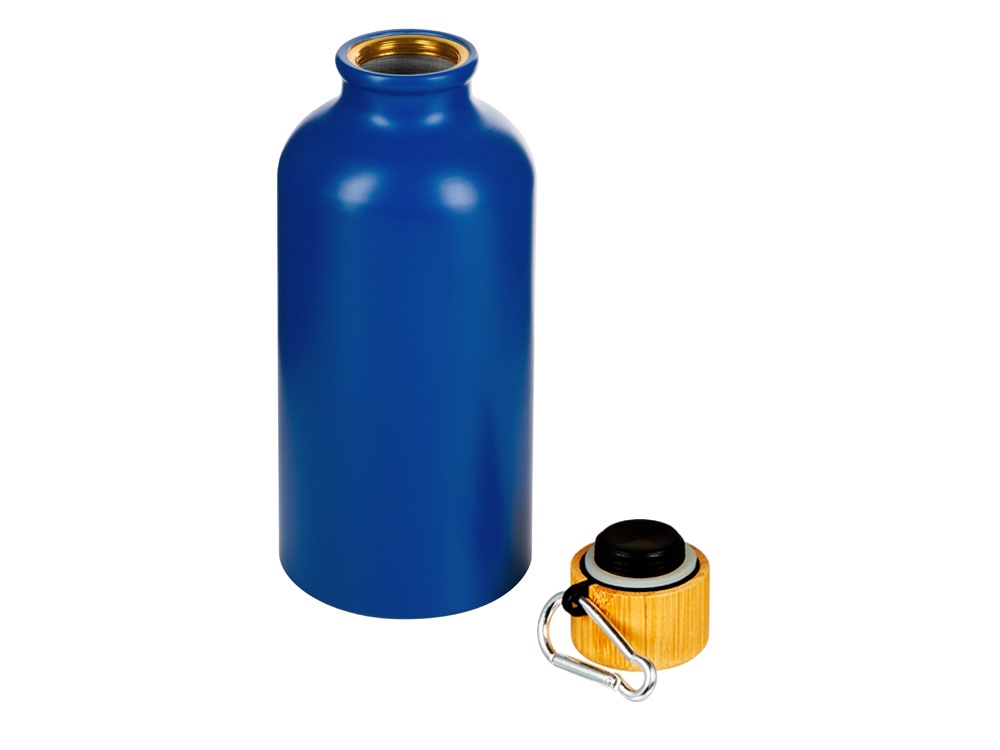 Матовая спортивная бутылка Hip S Bamboo с карабином и объемом 400 мл, синий-1