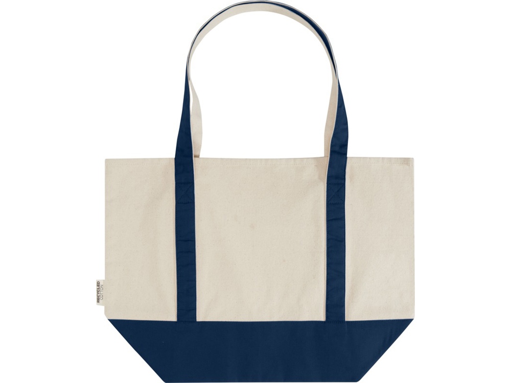 Sam эко- сумка из переработанного хлопка, сертифицированного согласно GRS, плотностью 320 г/м² - Темно - синий / Натуральный-2