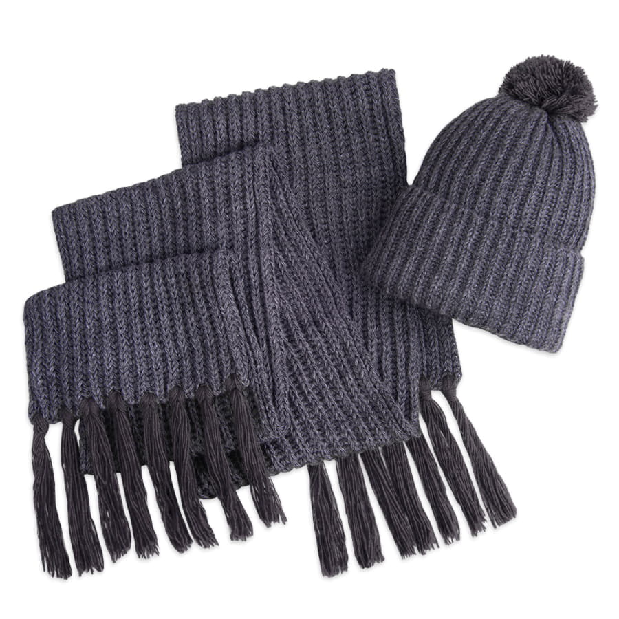 Вязаный комплект шарф и шапка "GoSnow", антрацит c фурнитурой, темно-серый, 70% акрил,30% шерсть, темно-серый-1