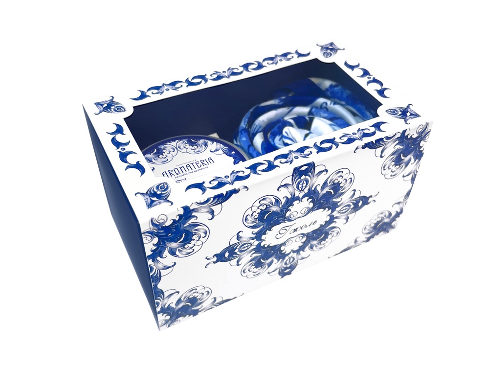 Набор: платок Гжель и свеча Птица счастья-2