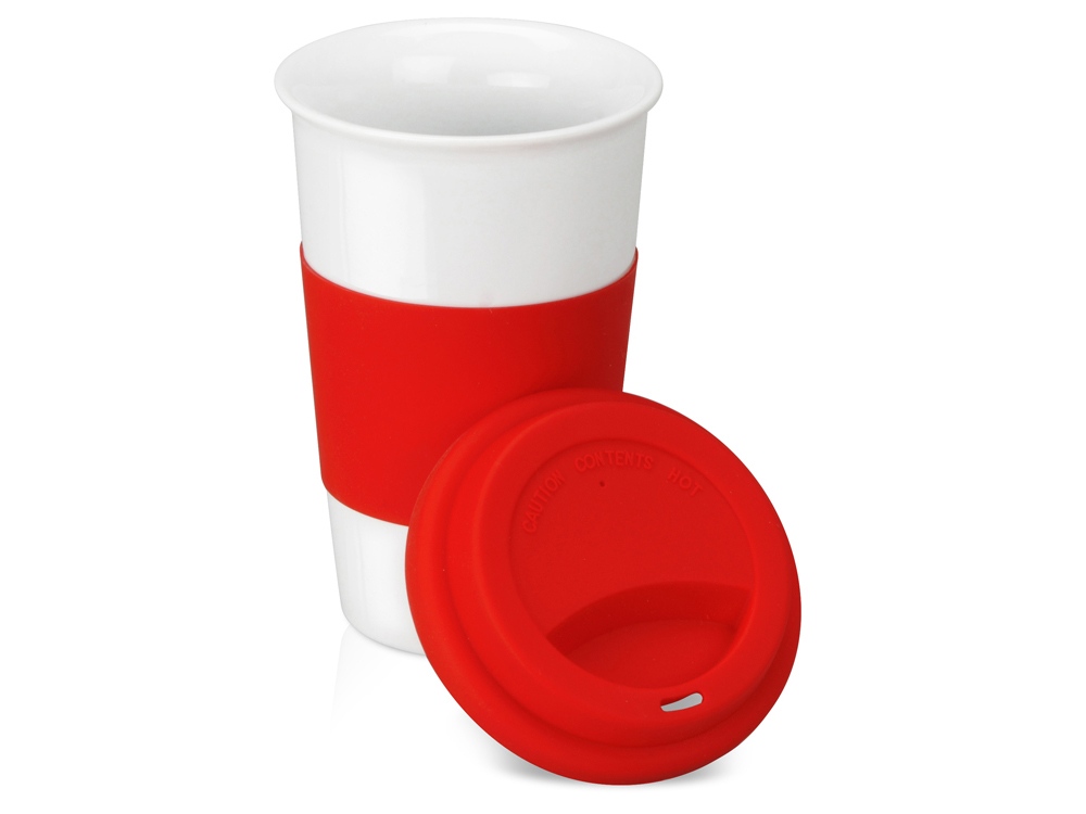 Кружка с силиконовой крышкой и манжетой Нью-Йорк 300мл, красный-1
