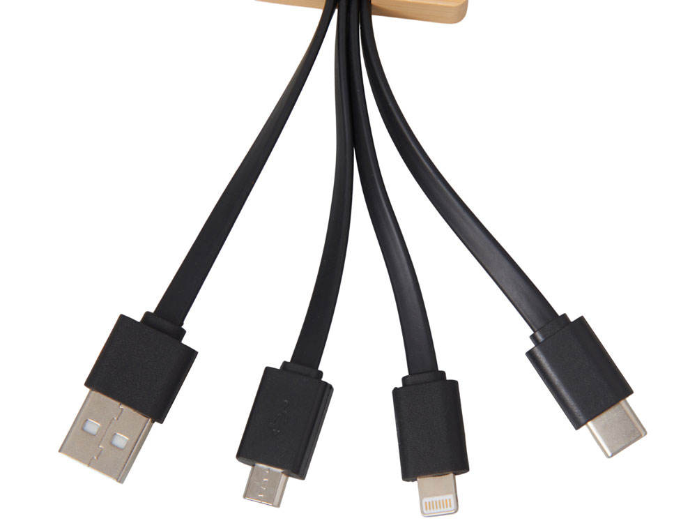 Кабель 3-в-1 с подсветкой лого Reedia S6, бамбук, черный-2
