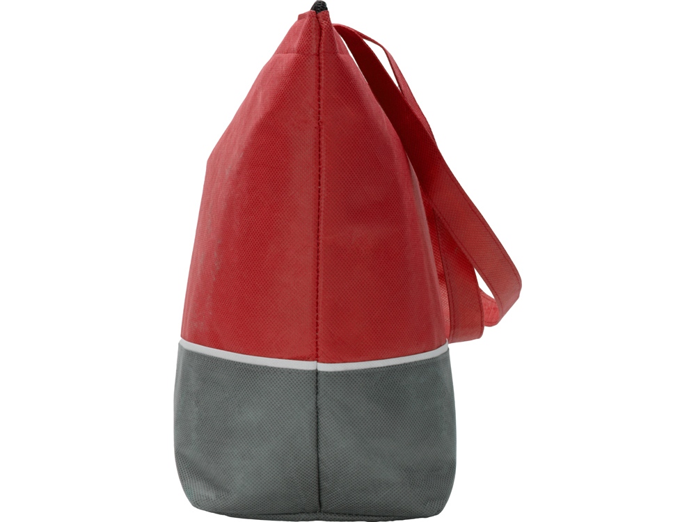 Сумка-холодильник Reviver с длинными ручками из нетканого переработанного материала RPET, красный/серый-4