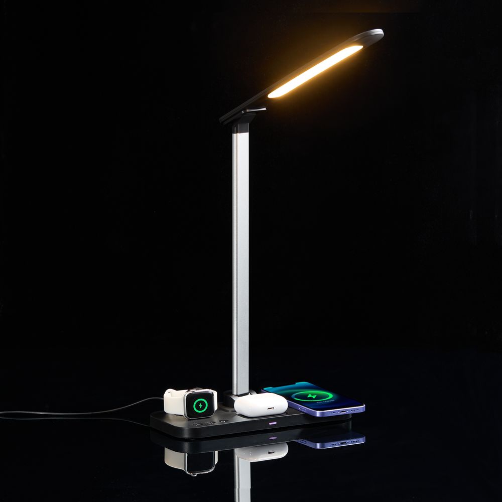 Настольная лампа с беспроводной зарядкой Power Light, черная-3