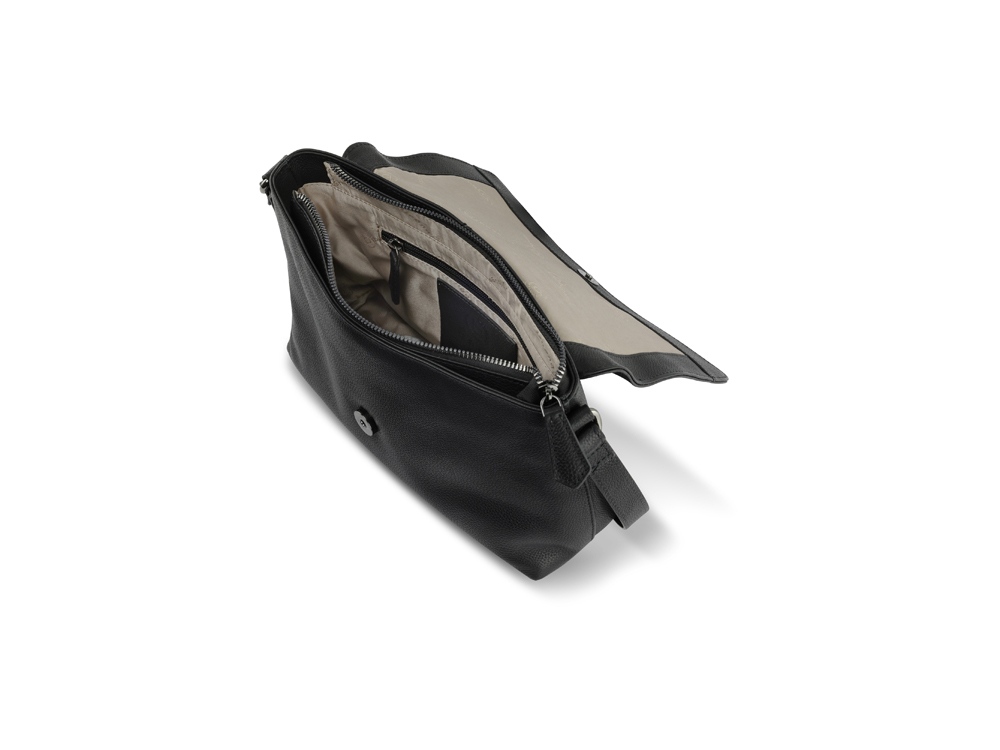 Сумка наплечная женская BUGATTI Bella, чёрная, воловья кожа/полиэстер, 25х8х20 см-4