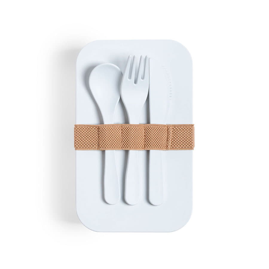 Ланч-бокс MOLKAS, ложка, вилка нож в комплекте, биоразлагаемый пластик, белый-1