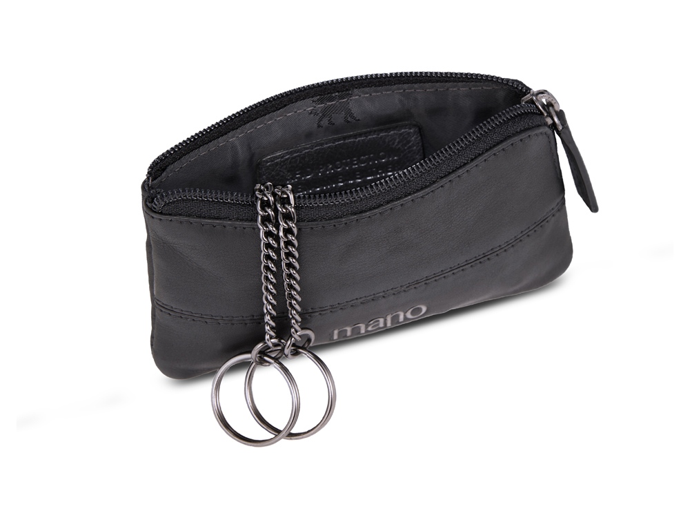Ключница Mano Don Romeo с RFID защитой, натуральная кожа в чёрном цвете, 11,5 х 1 х 6,5 см-1