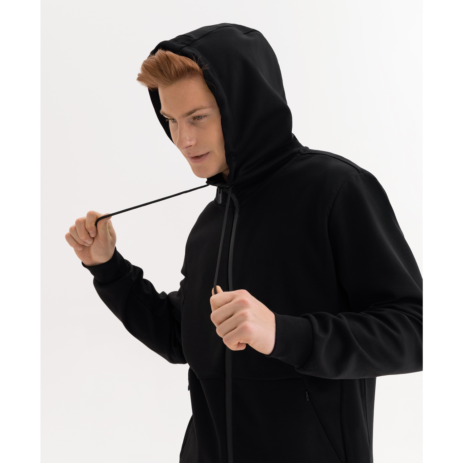 Толстовка на молнии с капюшоном MATEO черная-5