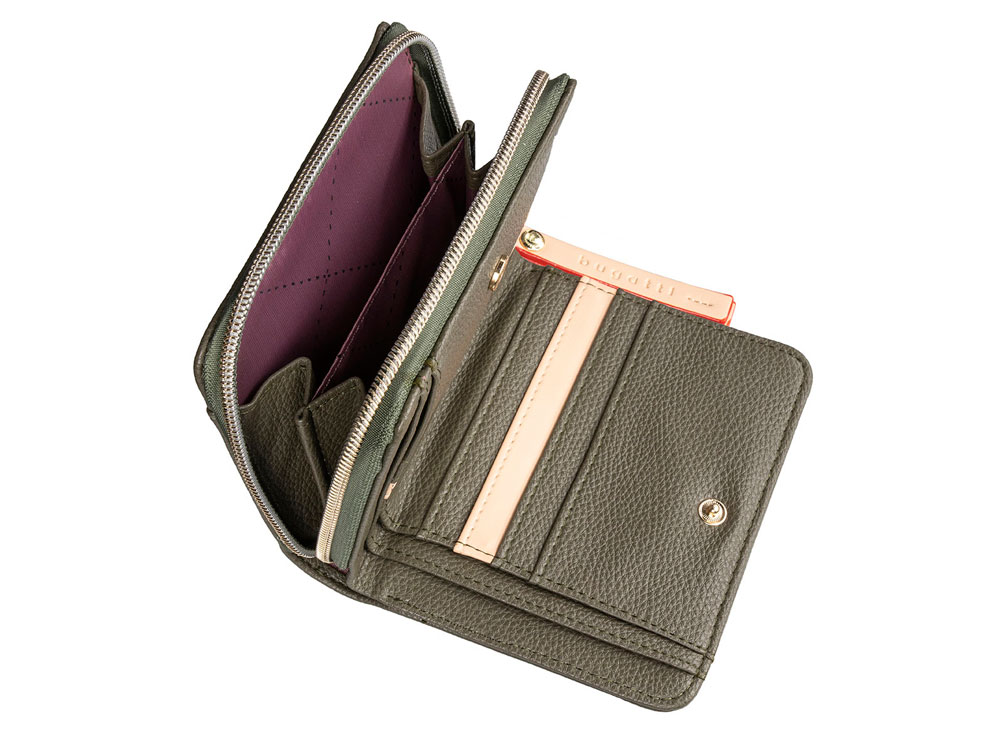 Кошелёк женский BUGATTI Ella, оливковый, полиуретан, 12х3х10 см-3