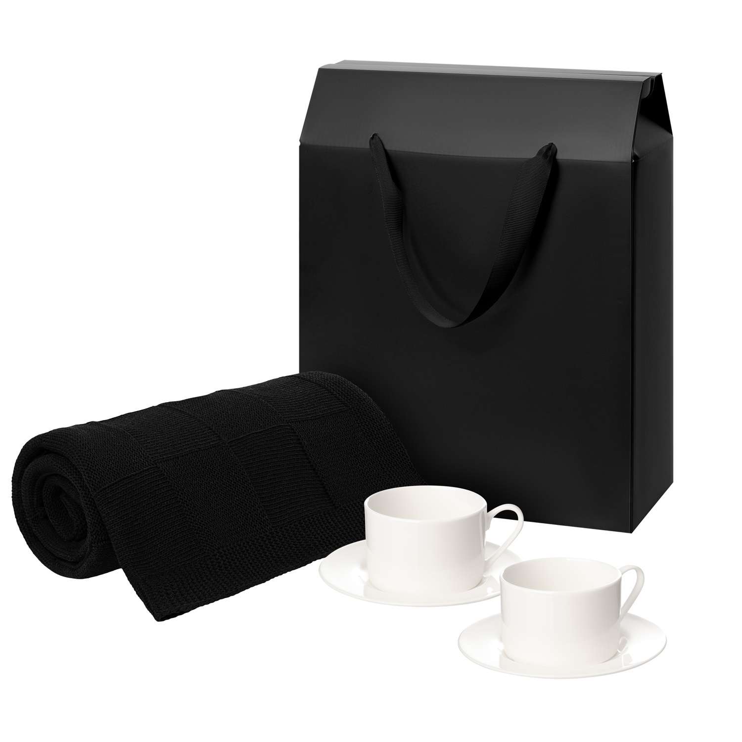 Подарочный набор Мокко (Mokko), Селла (Сella), черный в коробке-пакете (две чайных пары, плед)-0