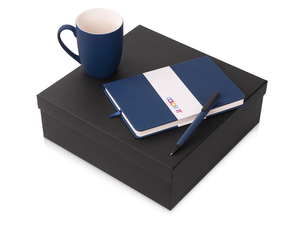 Подарочный набор c блокнотом C3, ручкой и кружкой, темно-синий-0