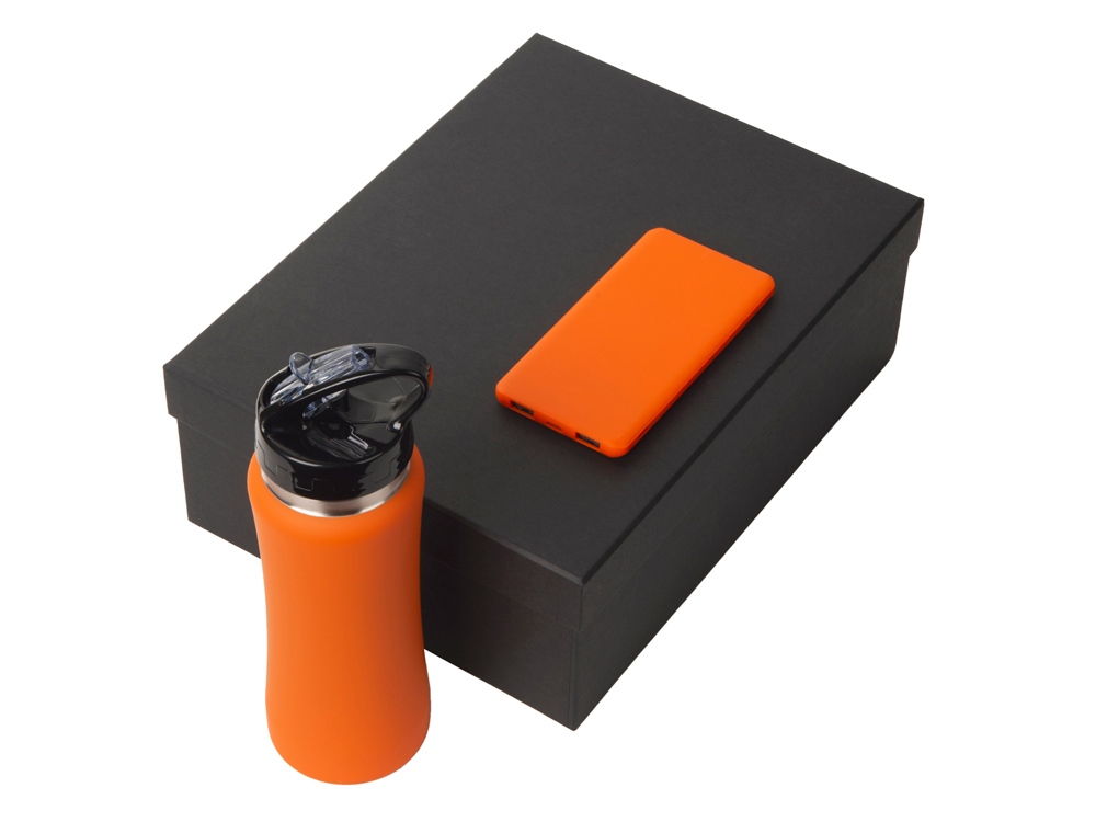 Подарочный набор с бутылкой для воды и повербанком С1, 5000 mAh, оранжевый-1