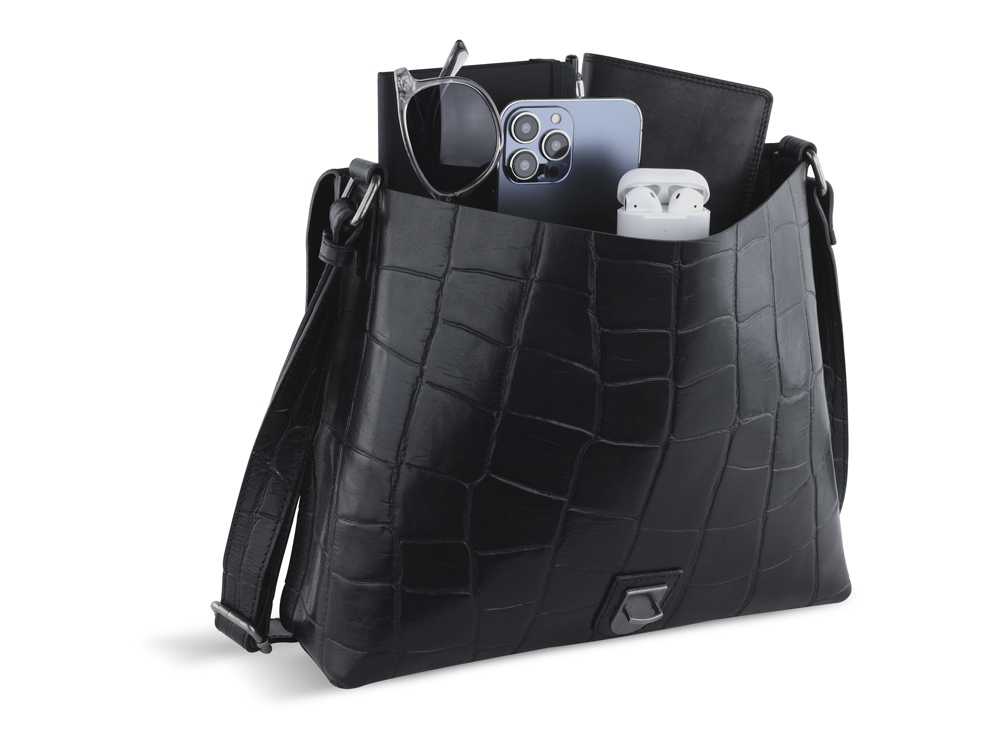 Сумка-мессенджер мужская BUGATTI Nevio, чёрная, воловья кожа/хлопок, 30,5х7х25 см, 5 л-4