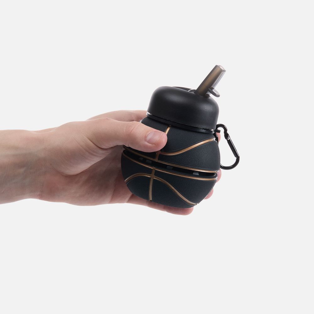 Складная бутылка для воды Basketball Flex, черная-3