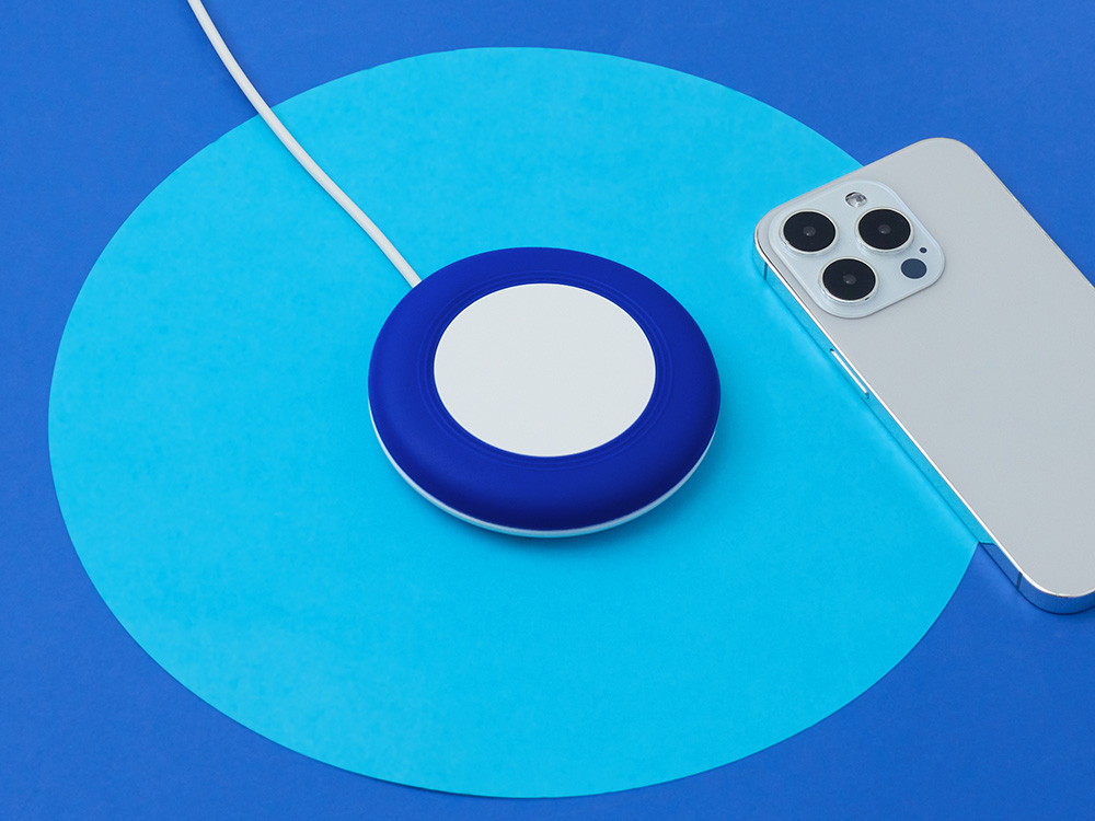 Беспроводное зарядное устройство со встроенным кабелем 2-в-1 Disc, синий-0