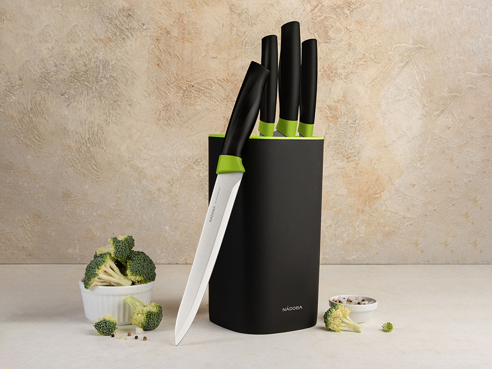 Набор из 4 кухонных ножей в универсальном блоке,  NADOBA, серия OLIVIA-2