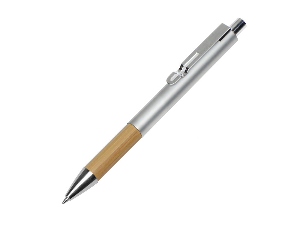 Ручка металлическая шариковая Sleek, серебристый/бамбук-0