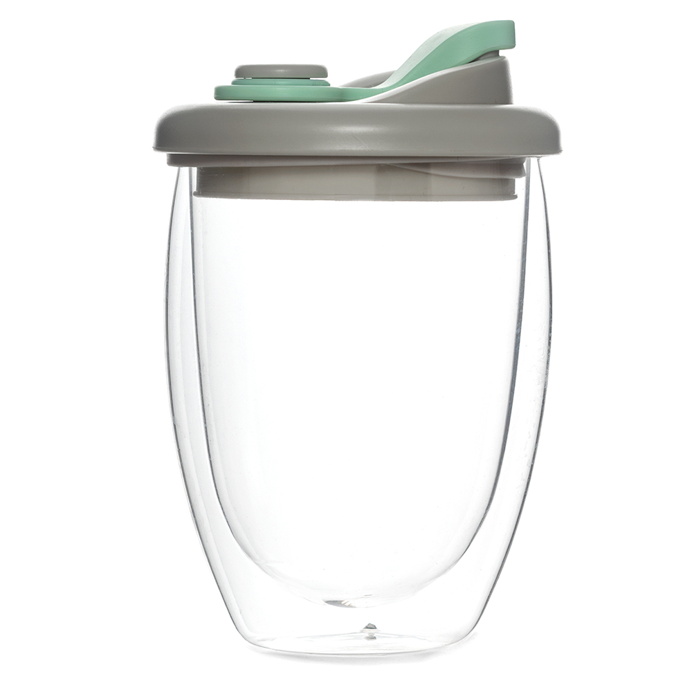 Стакан стеклянный Lotos с двойными стенками и крышкой, Бирюзовый-1