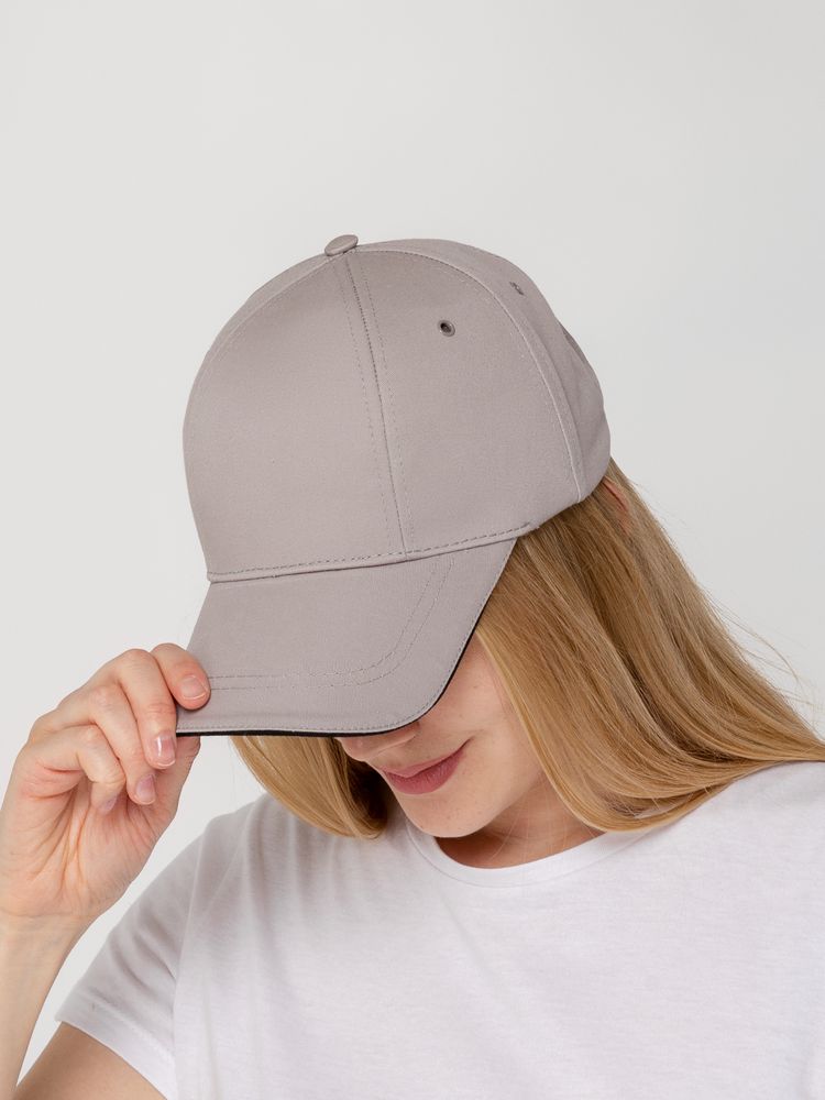 Бейсболка Canopy, серая с черным кантом-4