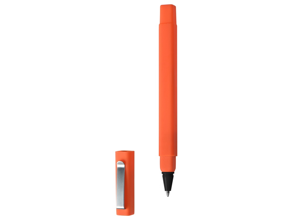 Ручка шариковая пластиковая Quadro Soft, квадратный корпус с покрытием софт-тач, оранжевый/черный-1