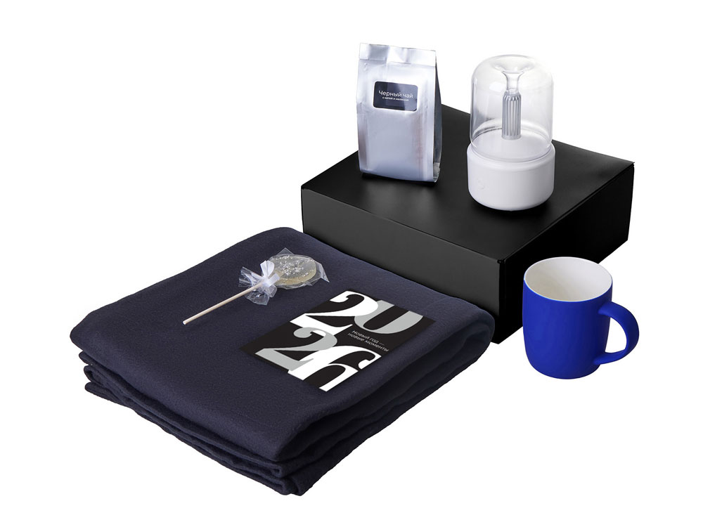 Подарочный набор с пледом, увлажнителем и кружкой, синий-1