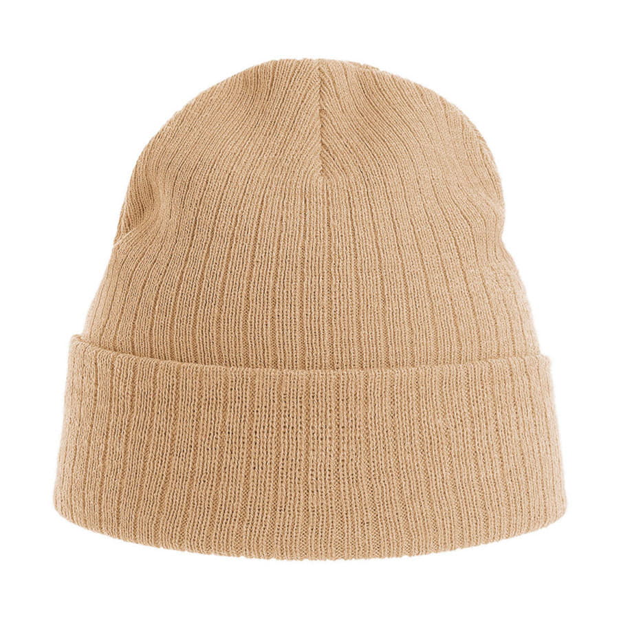 Шапка вязаная RIO с отворотом из материала rPET/рециклированного полиэстера, бежевый-2