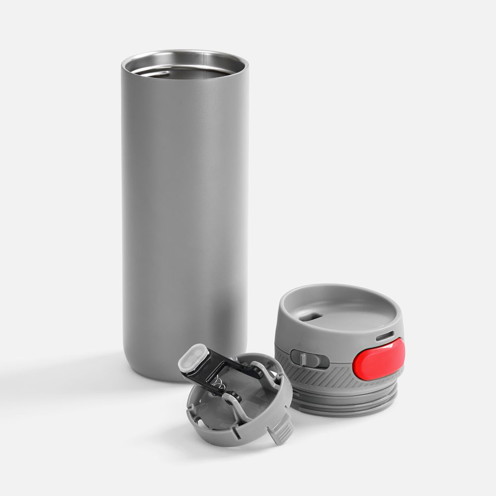 Термостакан X1 с цветной кнопкой, серый с красным-1