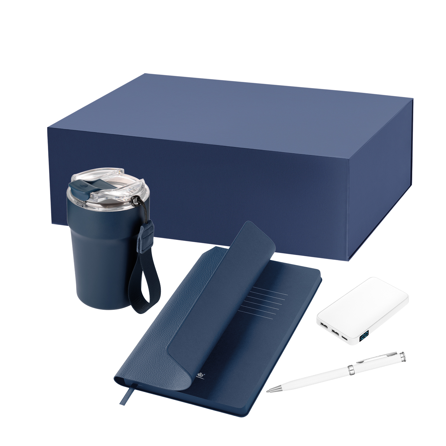 Подарочный набор Монако (Monaco), синий (термокружка, аккумулятор, ежедневник, ручка)-0