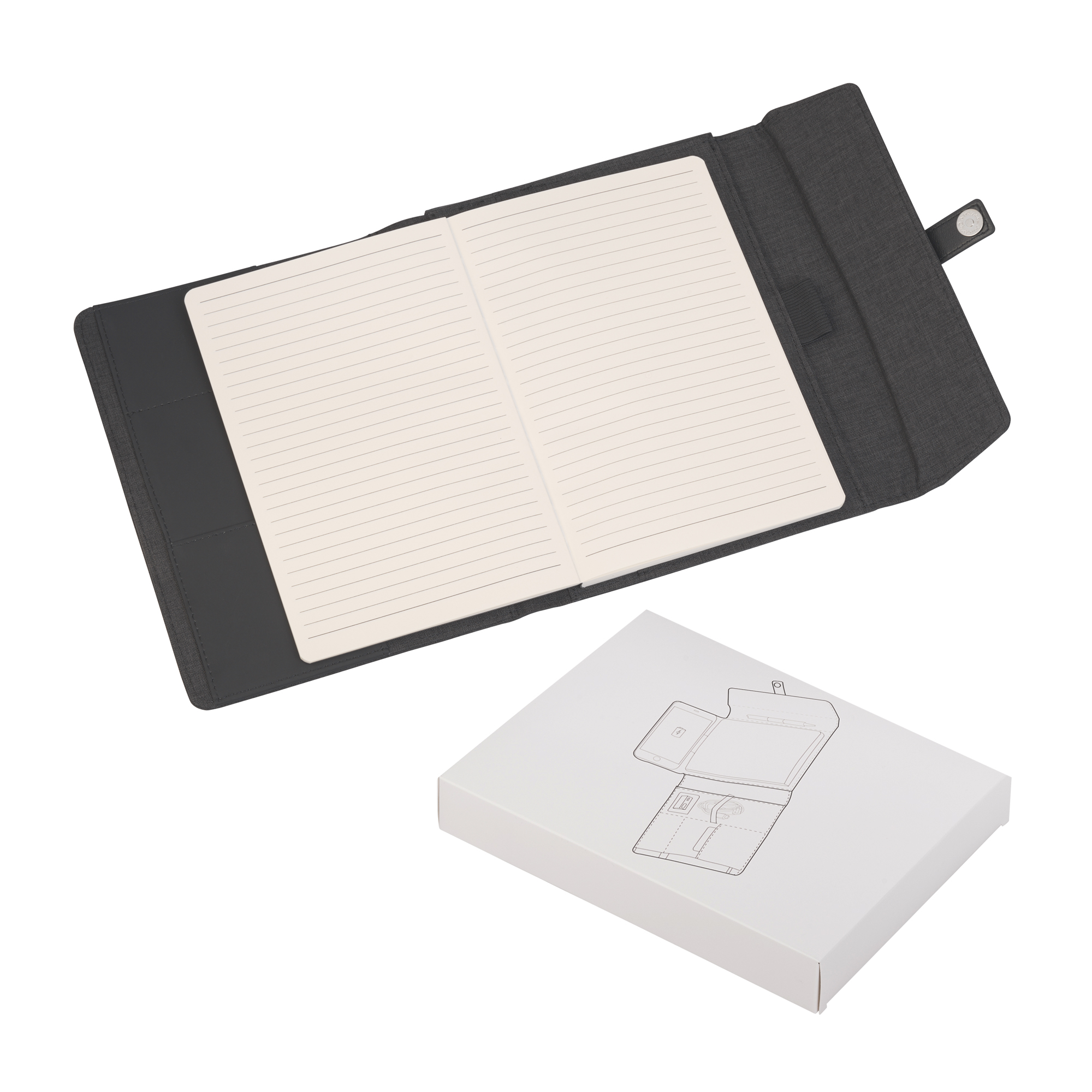 Папка А5 с беспроводным зарядным устройством 4000 mAh и блокнотом softtouch-3