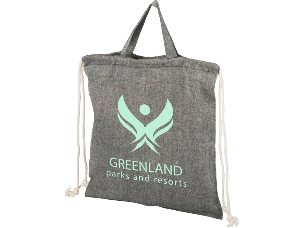 Рюкзак со шнурком Pheebs из 150 г/м2 переработанного хлопка, черный меланж-4