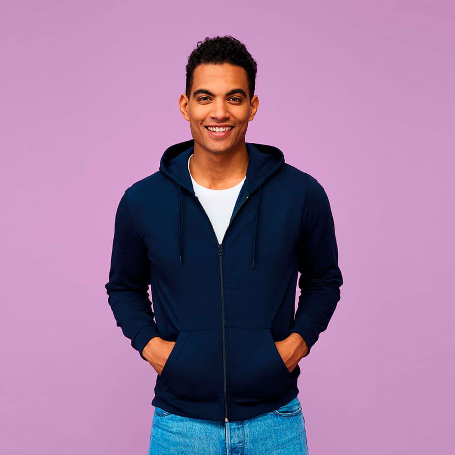 Толстовка худи унисекс на молнии STONE 260, темно-синий-1