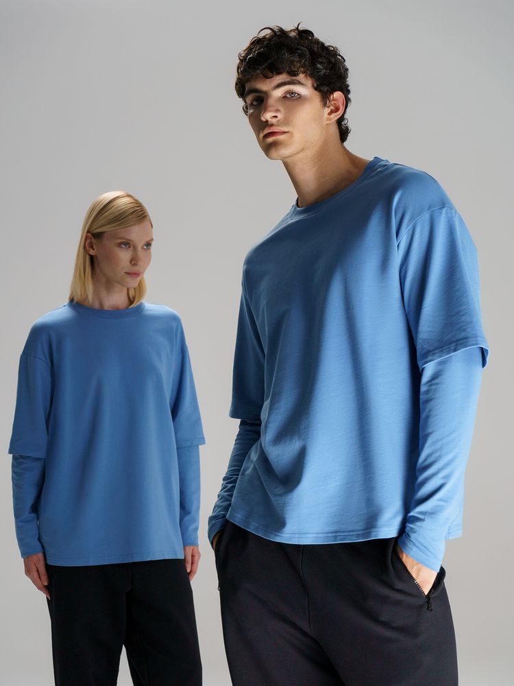 Футболка оверсайз с двойным рукавом Kosmos, синяя-4